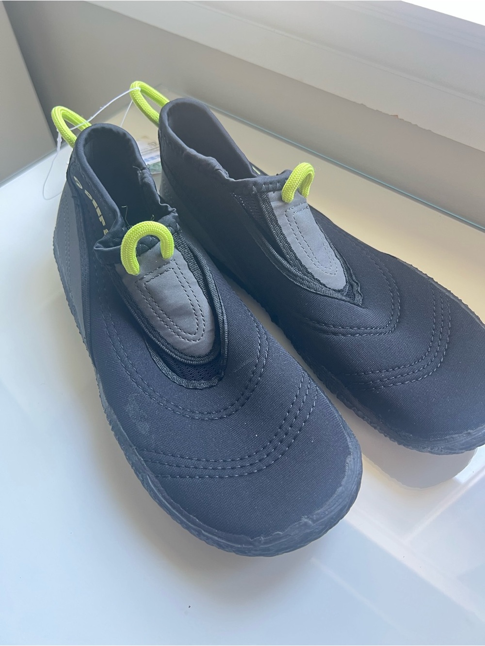 Women's Black Water Shoes with Neon Yellow Pull Tabs